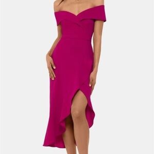 XSCAPE Womens Pink Short Sleeve Above The Knee Evening Hi-Lo